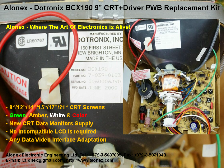 Dotronix BCX190 9" 4:3 Monochrome Amber CRT+Driver